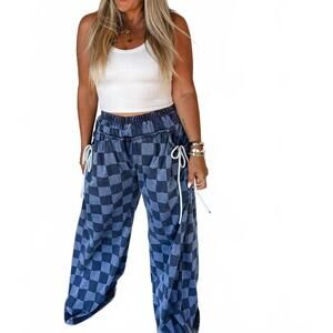 Checkered Blue Relaxed Drawstring Joggers